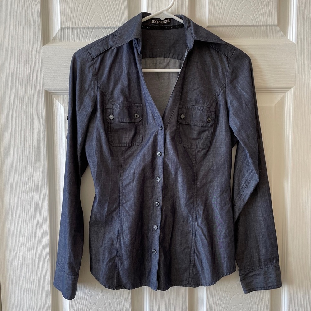 Express Tailored Chambray Button Down, Xs - image 1